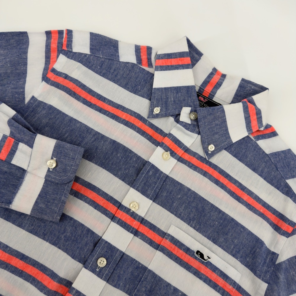 Vineyard Vines Medium Slim Fit Tucker Shirt Linen Blend Button Up Shirt Whale